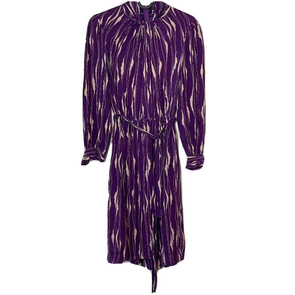 Liverpool Rue de la Paix VTG Silk Maxi Dress Purple M Long Sleeve Secretary 80s